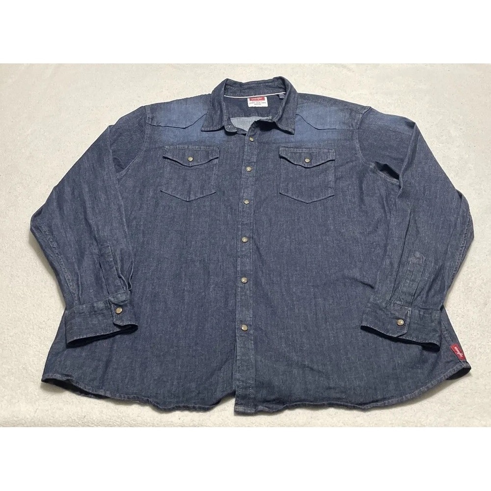 Wrangler Pearl Snap Shirt Men's 3XL Blue Denim Western Tiger Eye Long Sleeve